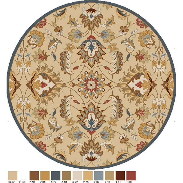 Diva At Home 8' Flavian Blond and Lemon Grass Hand Tufted Wool Round Area Throw Rug Diva At Home 8' Flavian Blond and Lemon Grass Hand Tufted Wool Round Area Throw Rug